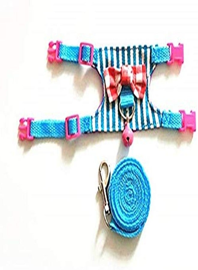 Litewoo Hamster Outdoor Walking Vest Harness and Leash Set Cute Bow-Knot and Clear Bell Decor Chest Strap Harness for Rabbit Guinea Pig Chinchilla Ferret Squirrel Marten Kitten (Small,Blue Stripe) - Image 4